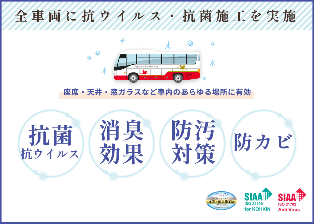 札幌観光バスは全車両に抗ウイルス対策済み