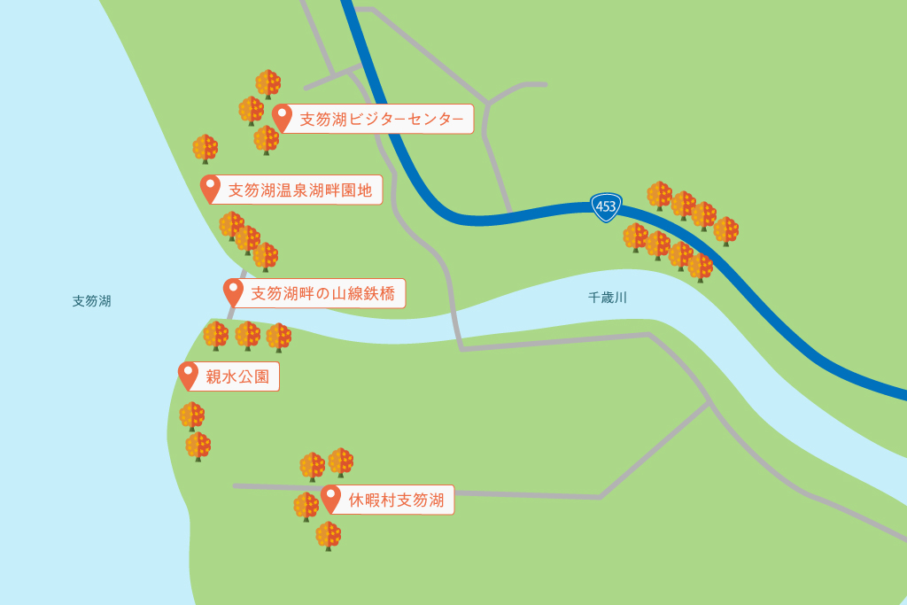 千歳市支笏湖の紅葉マップ