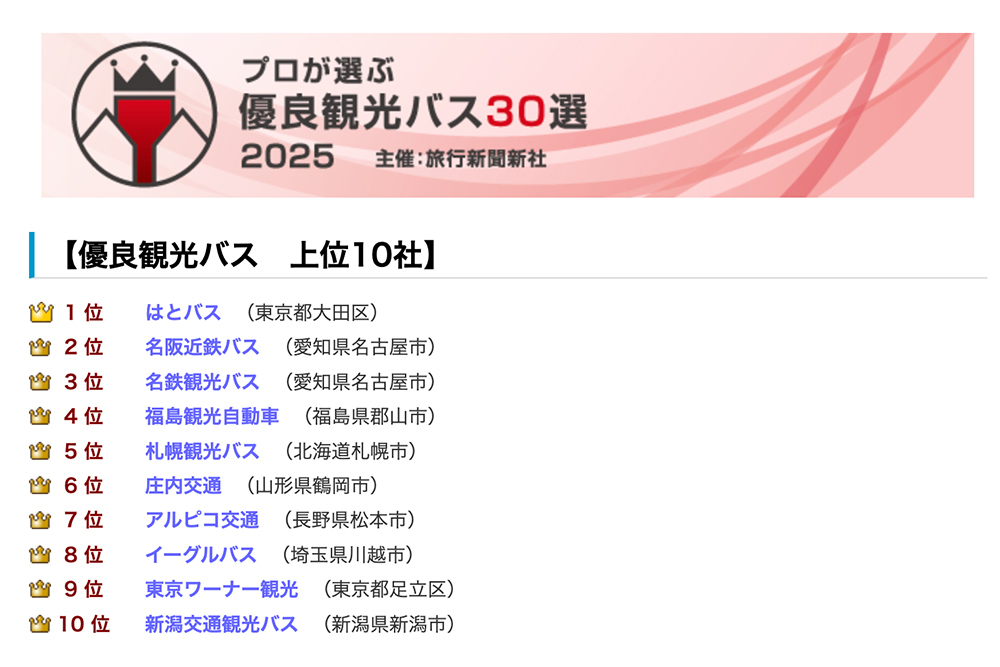 プロが選ぶ優良観光バス30選2025