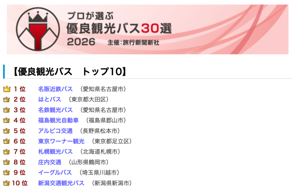 プロが選ぶ優良観光バス30選2026